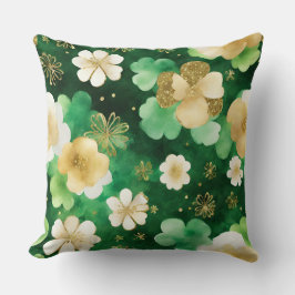 Grönt och Guld St patrick's day Shamrock Kudde