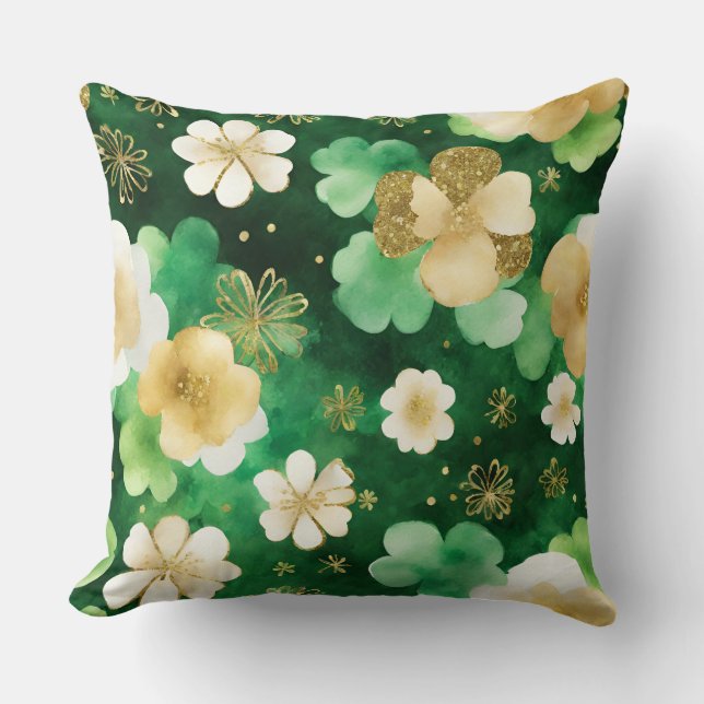 Grönt och Guld St patrick's day Shamrock Kudde (Framsida)