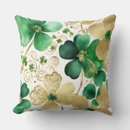 Grönt och Guld St patrick's day Shamrock Kudde