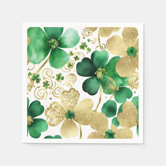 Grönt och Guld St patrick's day Shamrock Pappersservett (Framsidan)