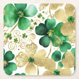 Grönt och Guld St patrick's day Shamrock Underlägg Papper Kvadrat