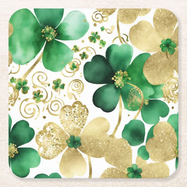 Grönt och Guld St patrick's day Shamrock Underlägg Papper Kvadrat (Framsidan)