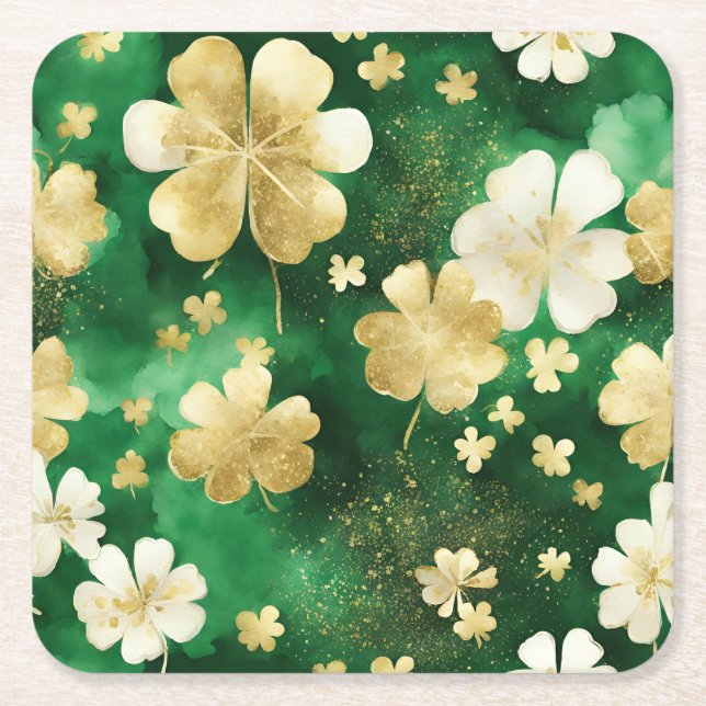 Grönt och Guld St patrick's day Shamrock Underlägg Papper Kvadrat (Framsidan)