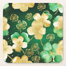 Grönt och Guld St patrick's day Shamrock Underlägg Papper Kvadrat