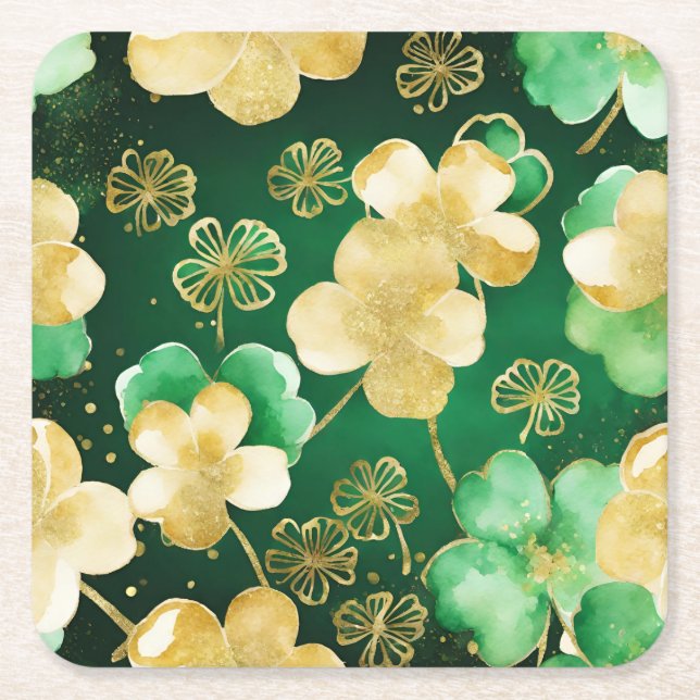 Grönt och Guld St patrick's day Shamrock Underlägg Papper Kvadrat (Framsidan)