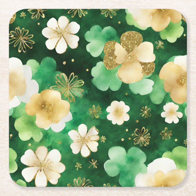 Grönt och Guld St patrick's day Shamrock Underlägg Papper Kvadrat (Framsidan)