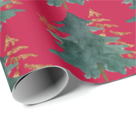 Grönt och Guld Träd med snöflingutskrift Presentpapper