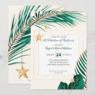 Grönt och Guld Tropical Grey jul Party Inbjudningar