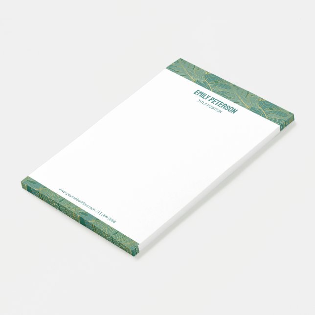 Grönt och guld-tropisk löv mönster post-it block (Vinklad)