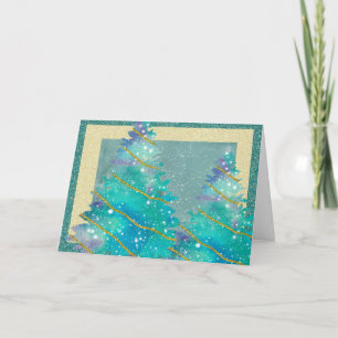 Grönt och Guld Unik Glitter Julgranar Helgkort
