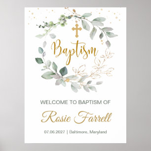 Grönt och guld, välkommen Baptism - tecken Poster