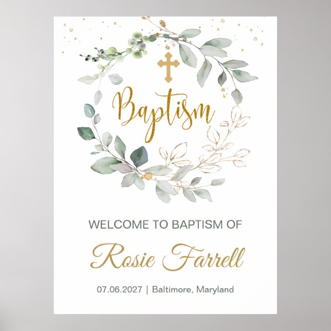 Grönt och guld, välkommen Baptism - tecken Poster (Framsidan)