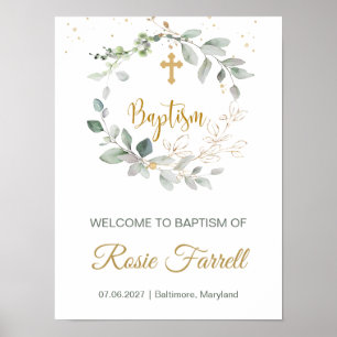 Grönt och guld, välkommen Baptism - tecken Poster