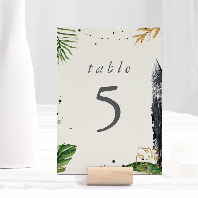 Grönt och Guld vattenfärg Tropical Bröllop Bordsnummer (Green & Gold Watercolor Tropical Wedding Table Number)
