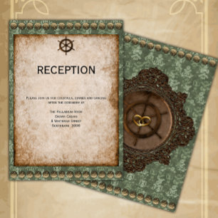 Grönt och Guld Victorian Steampunk Reception Tilläggskort