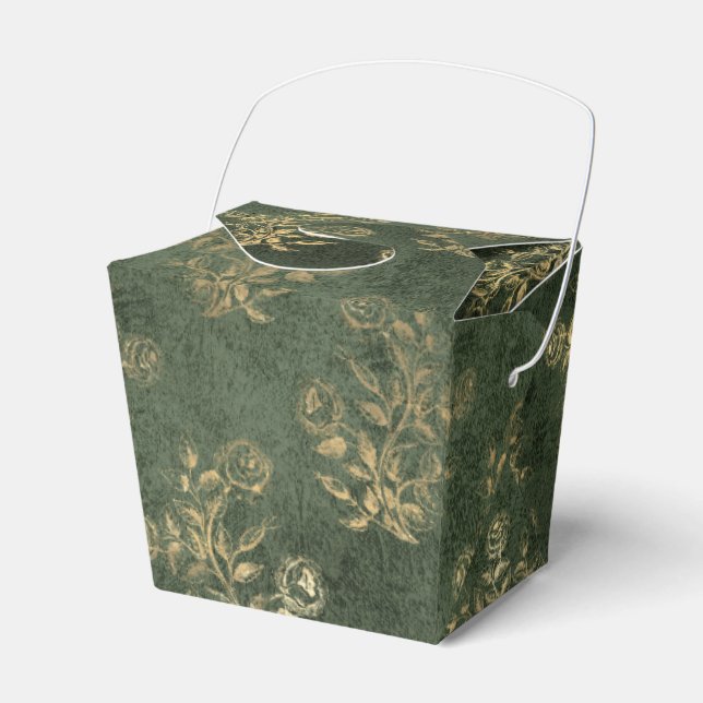 Grönt och guld vintage blommönster presentaskar (Framsidan Sidan)