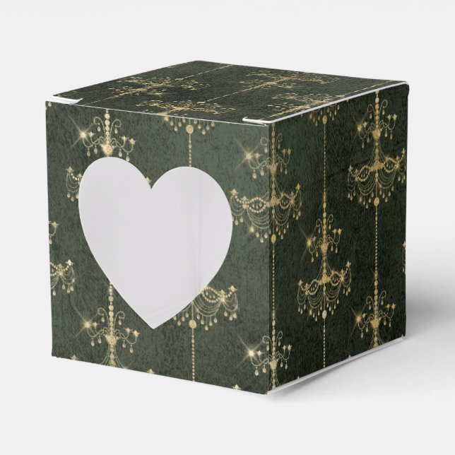 Grönt och Guld Vintage Chandeliers Presentaskar (Framsidan Sidan)