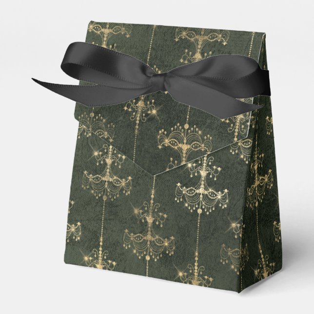 Grönt och Guld Vintage Chandeliers Presentaskar (Framsidan Sidan)