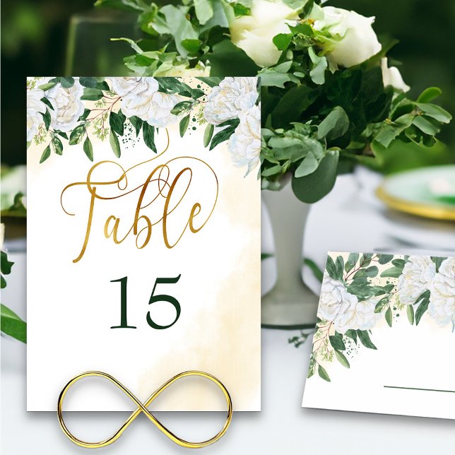 Grönt och Guld White Peony Ro Blommigt Bordsnummer (Table number cards from my Emerald Greenery & White Peony collection)