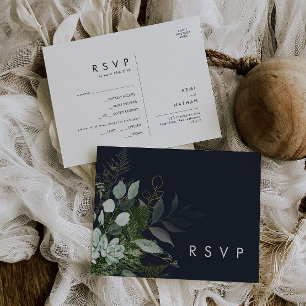 Grönt och Guldblad Marinblå Menyval RSVP-kort Vykort