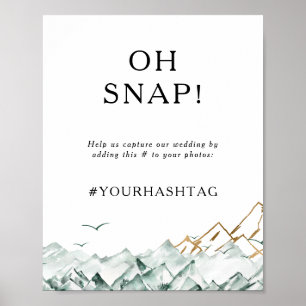 Grönt och Guldigt Berg Oj Bröllop Hashtag Poster