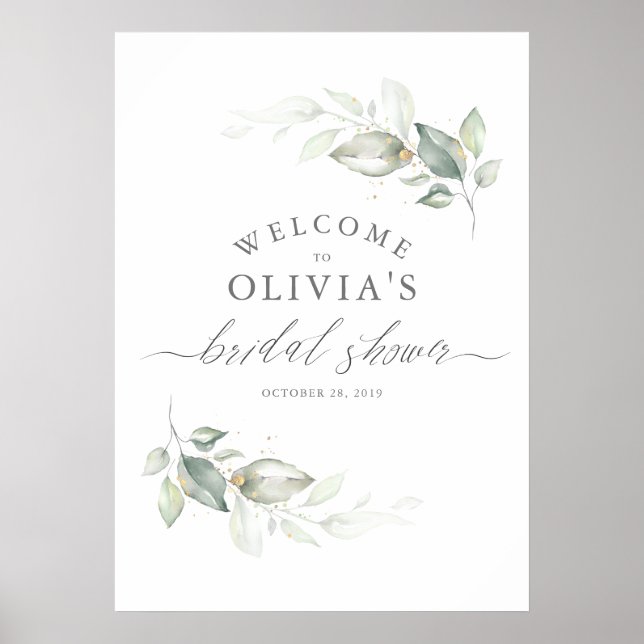 Grönt och guldkrans elegant bröllopsfest poster (Framsidan)