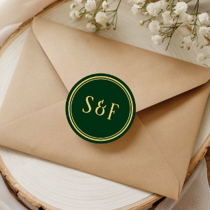 Grönt och guldmonogram kuvert sigill runt klistermärke