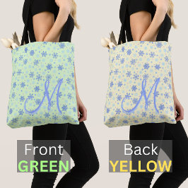 Grönt och Gult 2 Sida Färg Snöflingor Monogram Tygkasse