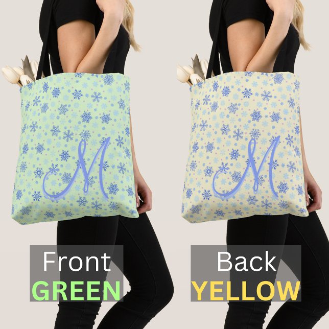 Grönt och Gult 2 Sida Färg Snöflingor Monogram Tygkasse (Skapare uppladdad)