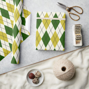 Grönt och gult argyle-mönster presentpapper