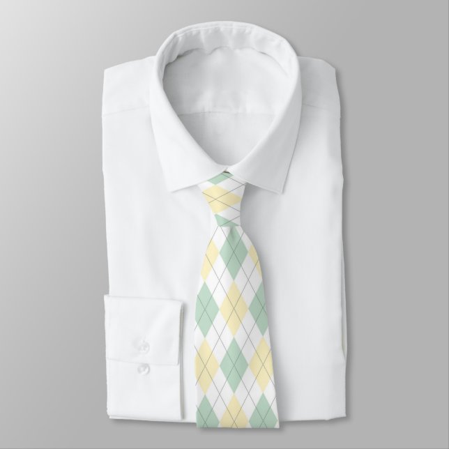 Grönt och Gult Argyle Necktie Slips (Bunden)