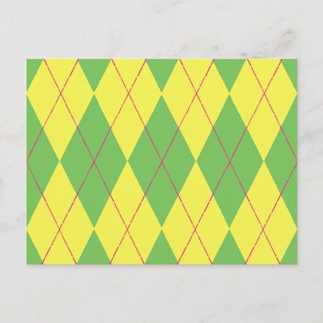 Grönt och Gult Argyle Vykort (Framsida)