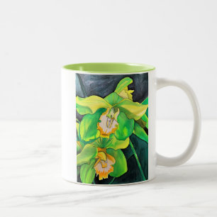 Grönt och gult av blommor Två-Tonad mugg