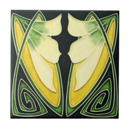 Grönt och Gult av keramiska Art nouveau-Stil Kakelplatta