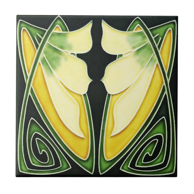Grönt och Gult av keramiska Art nouveau-Stil Kakelplatta (Framsidan)