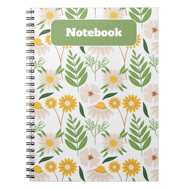 Grönt och Gult Blommigt - bärbar dator Anteckningsbok (Framsidan)