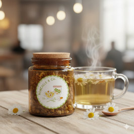Grönt och gult blommigt kamomill örtte runt klistermärke