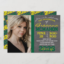 Grönt- och Gult-chalkboard-foto Studenten Inbjudningar