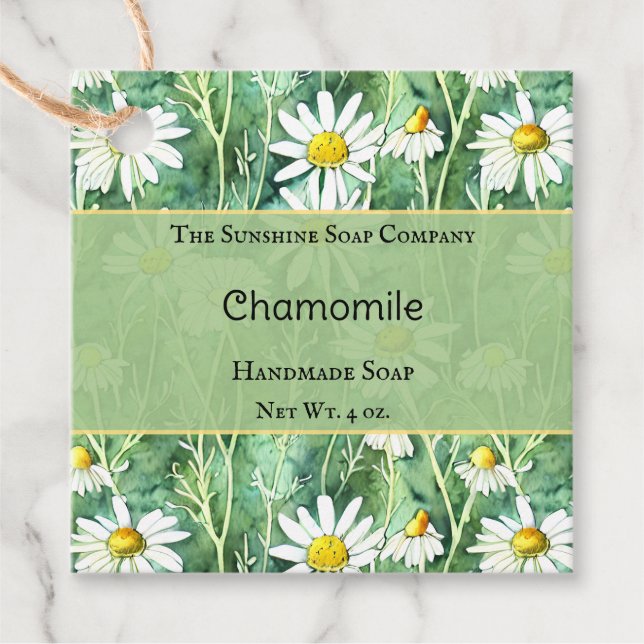 Grönt och Gult Chamomile Soap Cosmetics Gåvor Etiketter (Framsida)