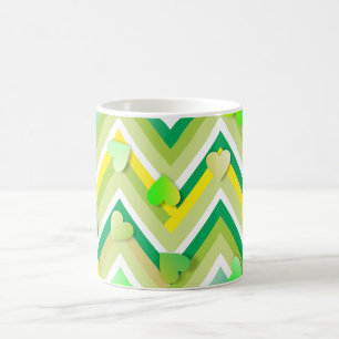 Grönt och Gult Chevron Kaffemugg