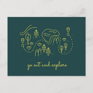 Grönt- och Gult Cute Illustration visar resor Vykort