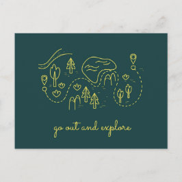 Grönt- och Gult Cute Illustration visar resor Vykort