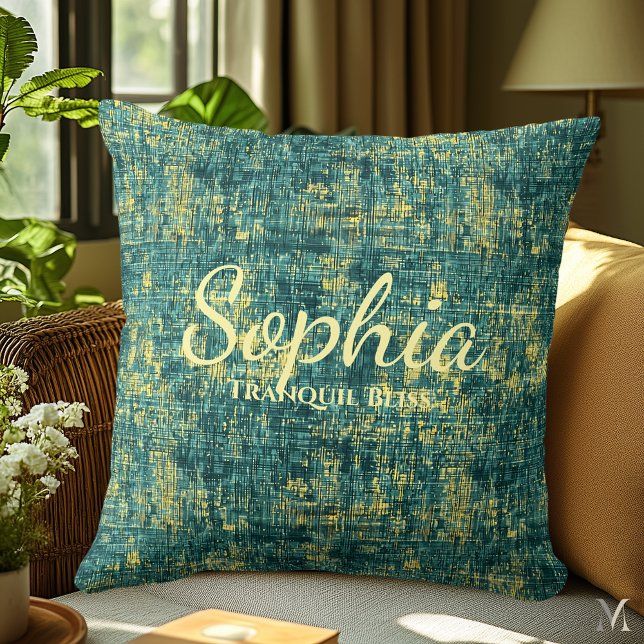 Grönt och Gult Denim Struktur Home Decor Kudde (Skapare uppladdad)