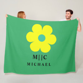 grönt och gult, enkelt modernt monogram sött fleecefilt