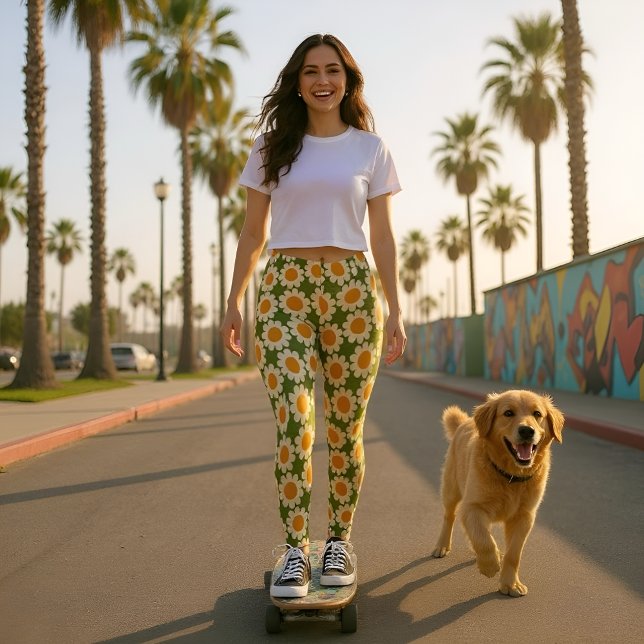 Grönt och gult för Groovy-Daisy Leggings (Skapare uppladdad)