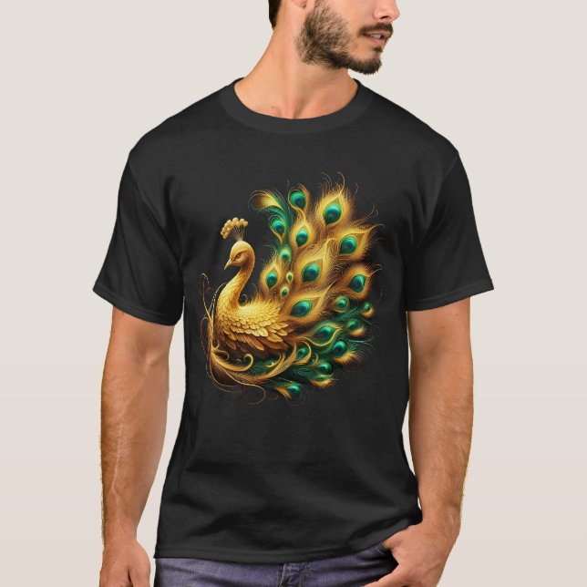 Grönt och Gult för peacock-visning T Shirt (Framsida)