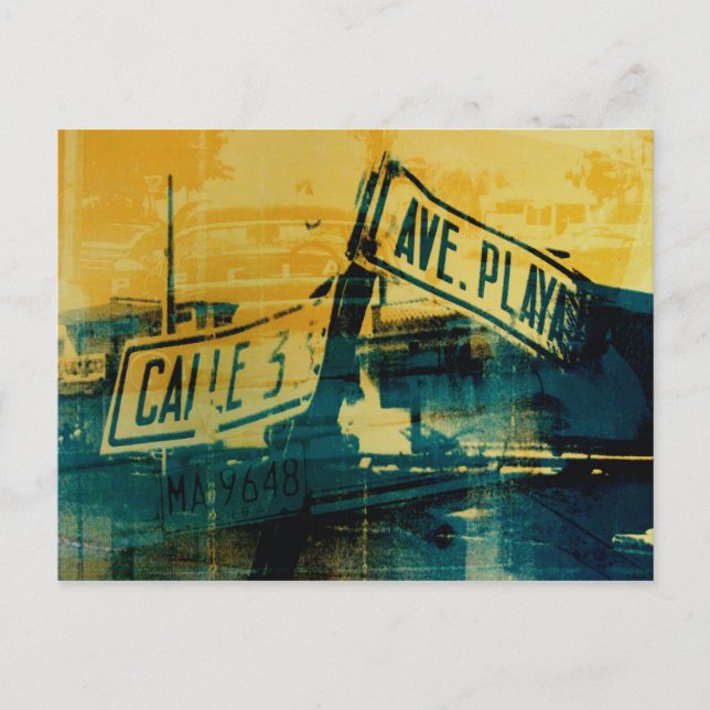 Grönt- och Gult-gatustecken Vykort (Framsida)