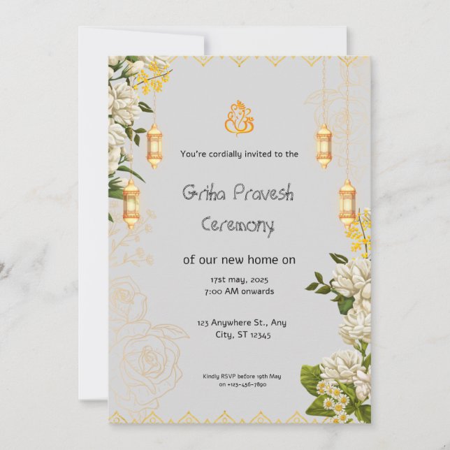 Grönt och Gult Griha Pravesh-inbjudan Inbjudningar (Framsida)