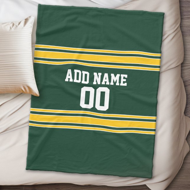 Grönt och Gult Guld Stripe-Personliger Fleecefilt (Personalized fleece blanket - Sports Theme)