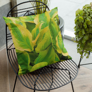 Grönt och Gult Hosta Löv Blommigt Kudde